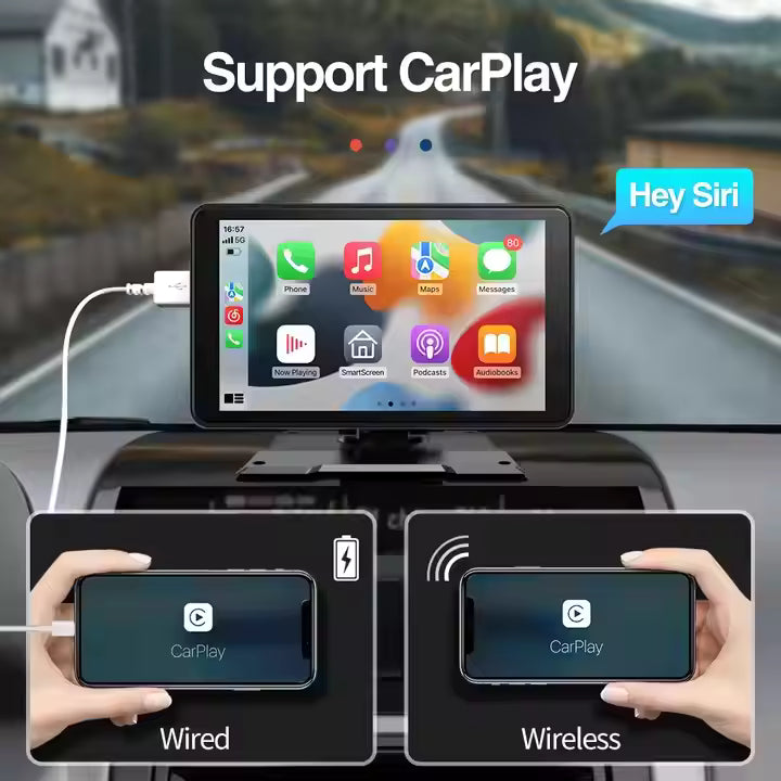 4K 7 Inch Wireless CarPlay & Android Auto Screen – Portable Touchscreen GPS Navigation for All Cars