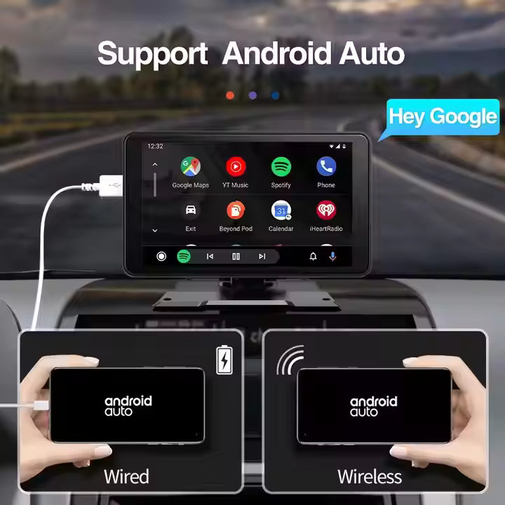 4K 7 Inch Wireless CarPlay & Android Auto Screen – Portable Touchscreen GPS Navigation for All Cars
