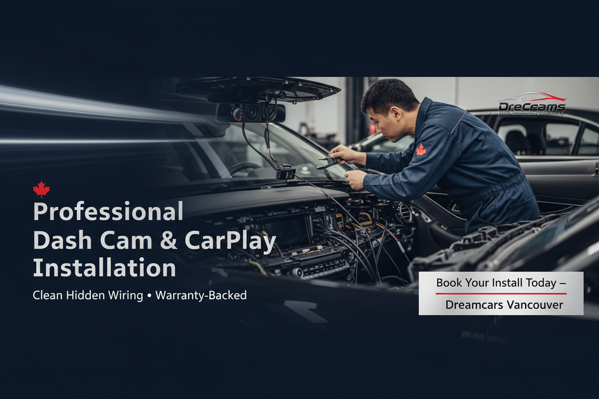 Professional dash cam and CarPlay installation by Dreamcars technicians
