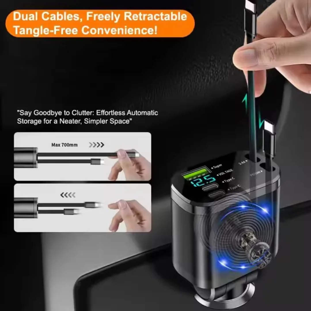 Smart LED charger 5 in 1 Retractable Car Fast Charger