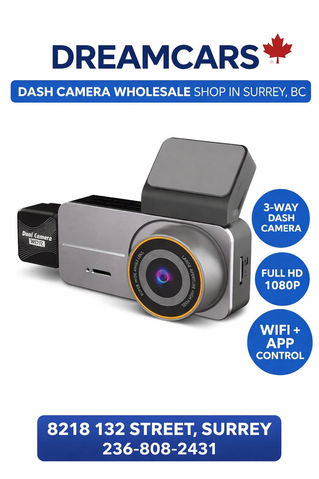 2 way OR 3 way dash camera with installation