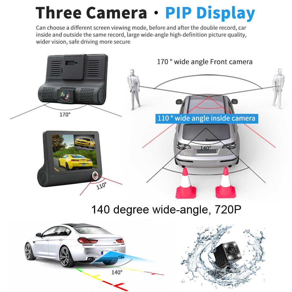 Clearance Sale 3way dash camera triple channel dash cam 1080P HD dash camera Uber Lyft taxi  front and rear dash camera with cabin view night vision Dash cam 3 channel car DVR