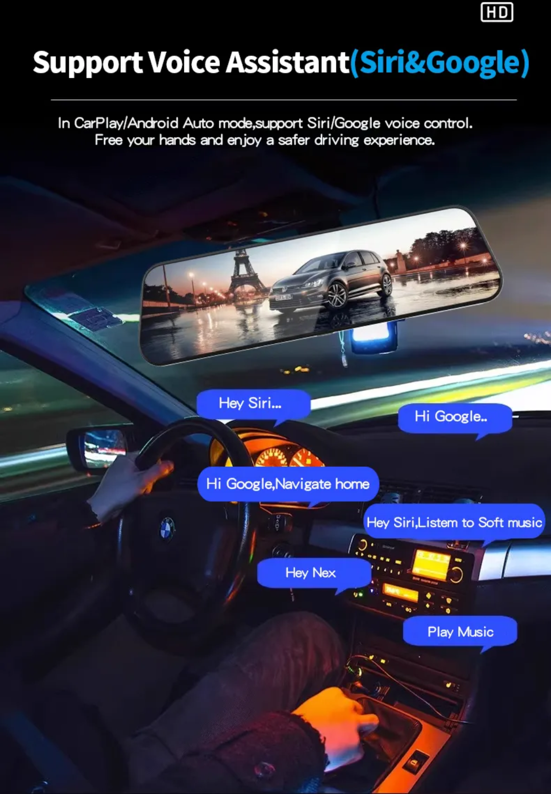 2-Way Front & Rear Dash Camera – HD with Backup Camera, touch screen and App Control
