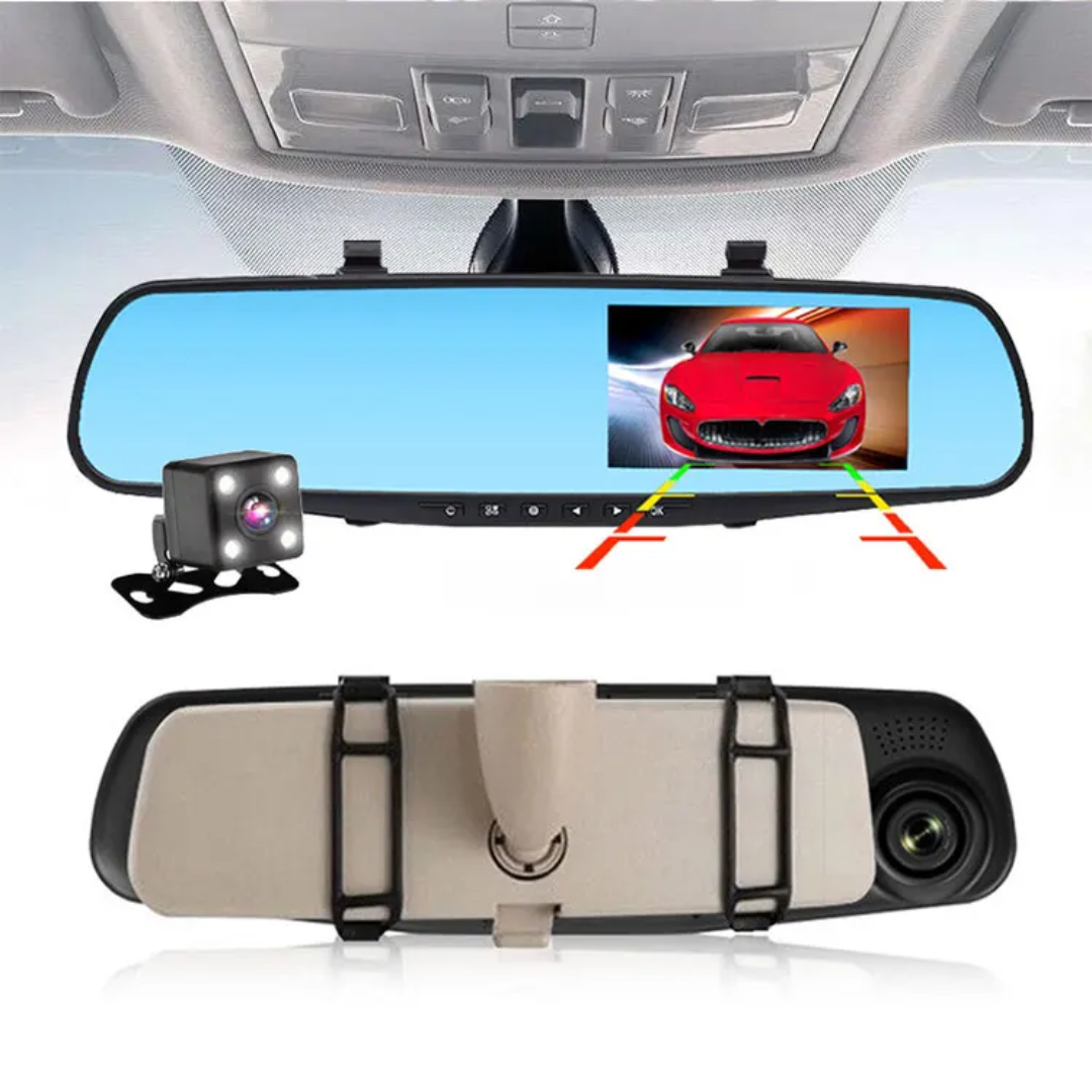 Clearance Plug and Play 2-Way 1080P HD Rear View Mirror Dash Camera – Front & Rear Recording, Night Vision, Loop Recording, G-Sensor,
