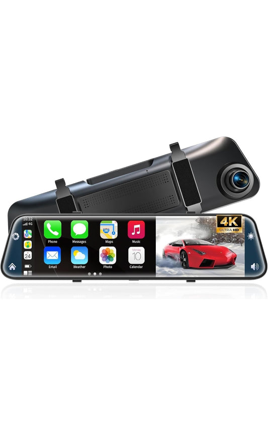 4K Dash Camera with front and rear view (back up camera) mirror options fully app controlled