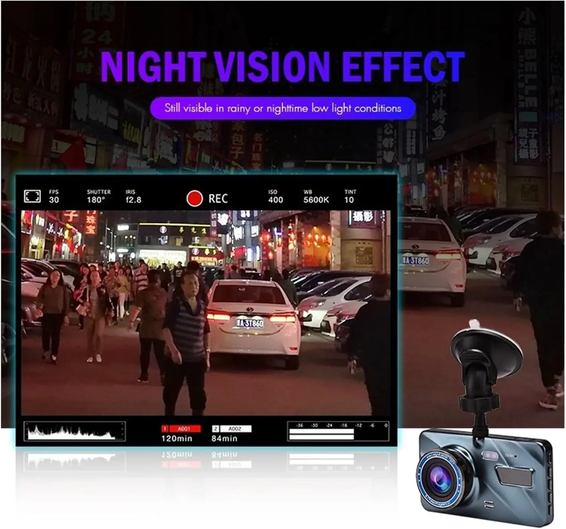 Clearance! 2-Way HD Dash Camera with Suction Mount – Front & Rear Car DVR, Night Vision, Loop Recording