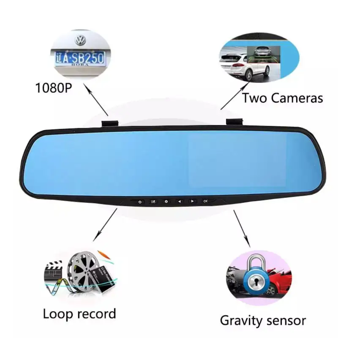 Clearance Plug and Play 2-Way 1080P HD Rear View Mirror Dash Camera – Front & Rear Recording, Night Vision, Loop Recording, G-Sensor,