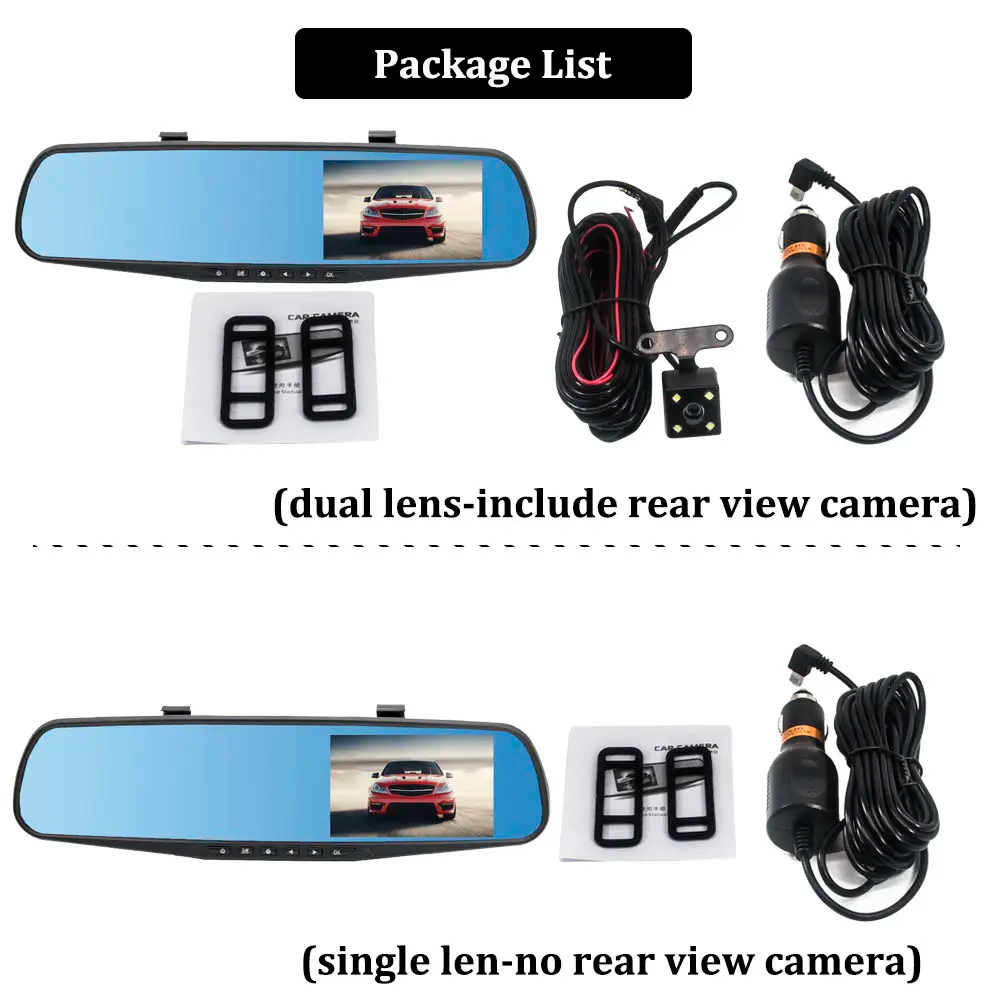 Clearance Plug and Play 2-Way 1080P HD Rear View Mirror Dash Camera – Front & Rear Recording, Night Vision, Loop Recording, G-Sensor,
